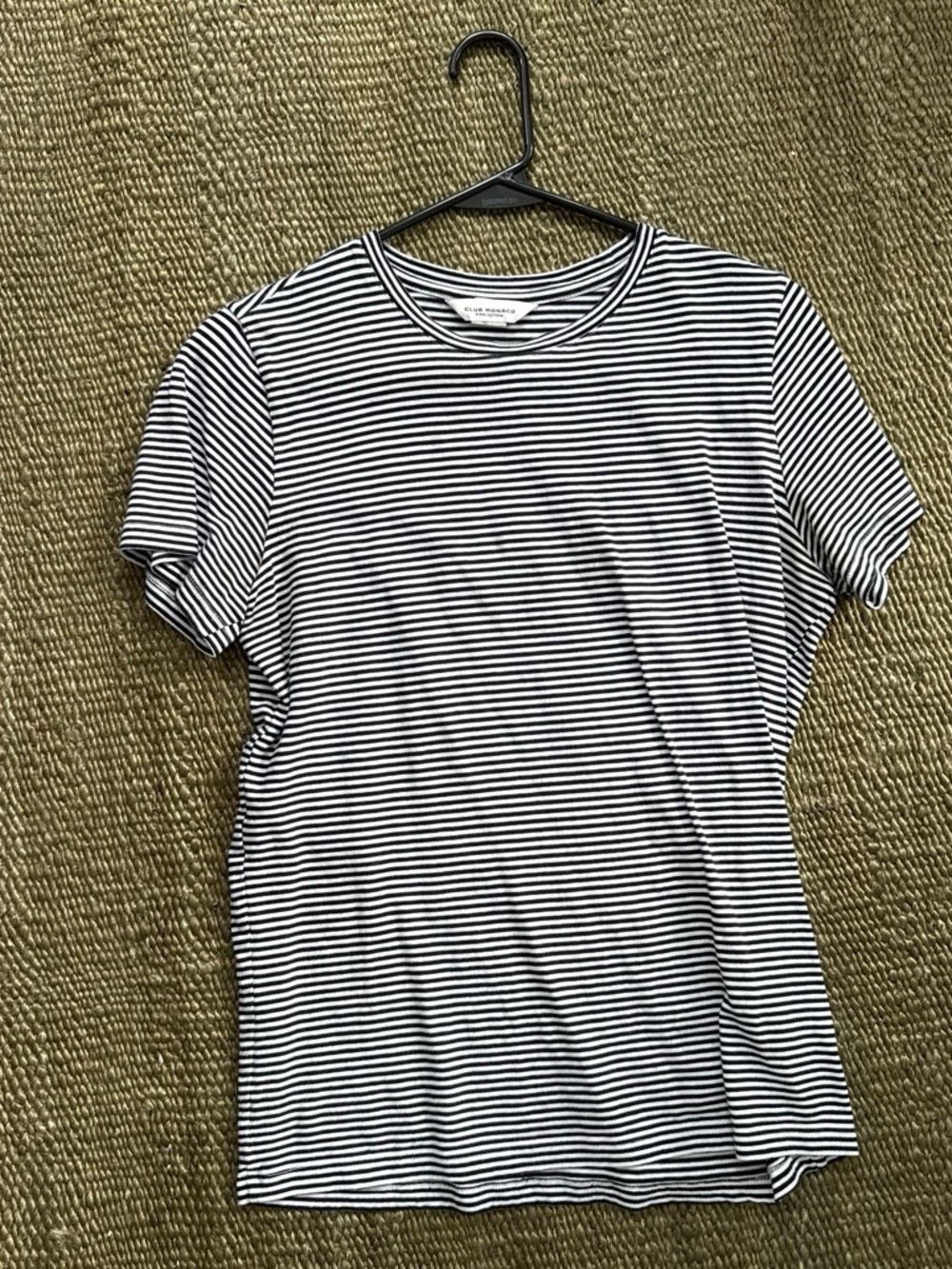 Club Monaco Black and White Striped Crewneck Tee